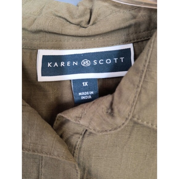 Karen Scott Women’s Shirt Mini Dress Plus Size 1X 100% Cotton Winter Moss Green - Picture 5 of 6